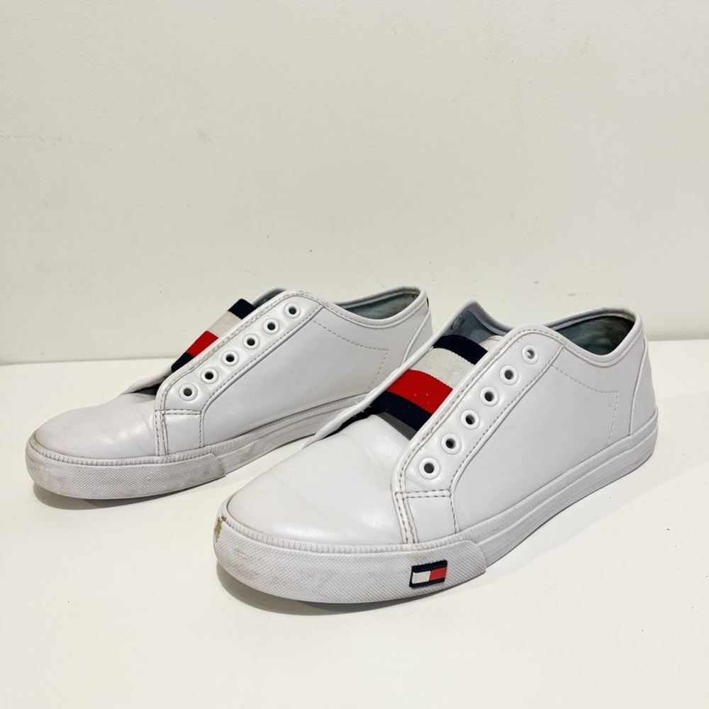 Tommy Hilfiger White and Red Slip-On Sneakers‎